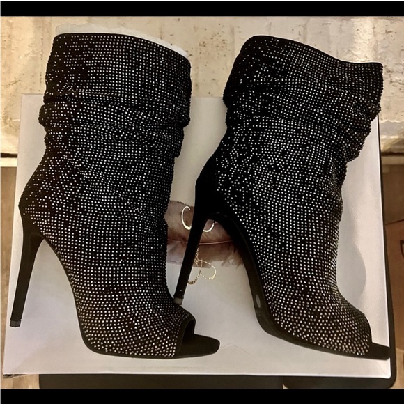 Black Sequin Slouch Boots - Picture 2 of 3